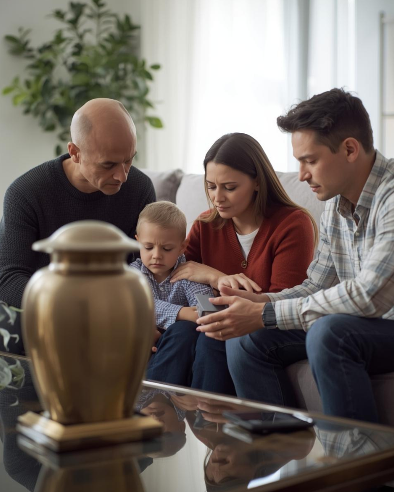 Family with Urn Grieving